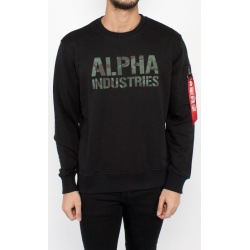 ALPHA INDUSTRIES Mikina Camo Print Sweat - čierna/woodland nápis (176301/380)