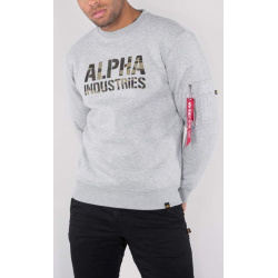 ALPHA INDUSTRIES Mikina Camo Print Sweat - šedá/woodland nápis (176301/382)