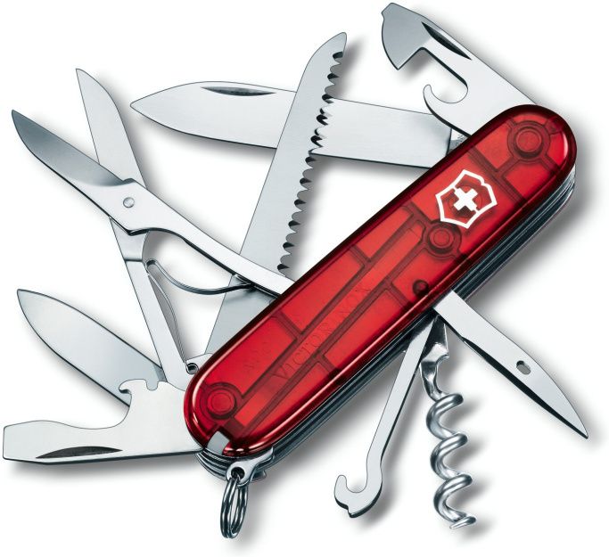 VICTORINOX Zatvárací nôž HUNTSMAN - červený transparentný (1.3713.T)