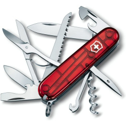 VICTORINOX Zatvárací nôž HUNTSMAN - červený transparentný (1.3713.T)