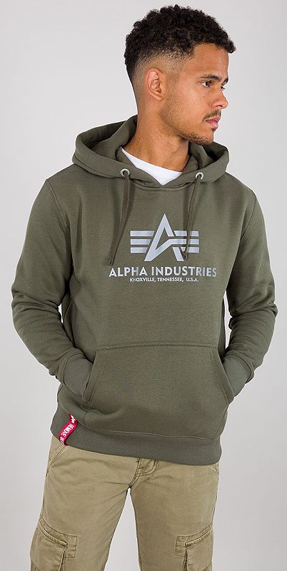 ALPHA INDUSTRIES Mikina Basic Hoody Reflective Print - dark olive (178312RP/142)