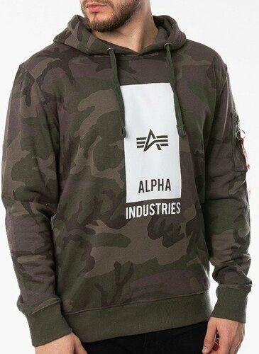 ALPHA INDUSTRIES Mikina Block Logo Hoody - dark olive camo (126346/415)