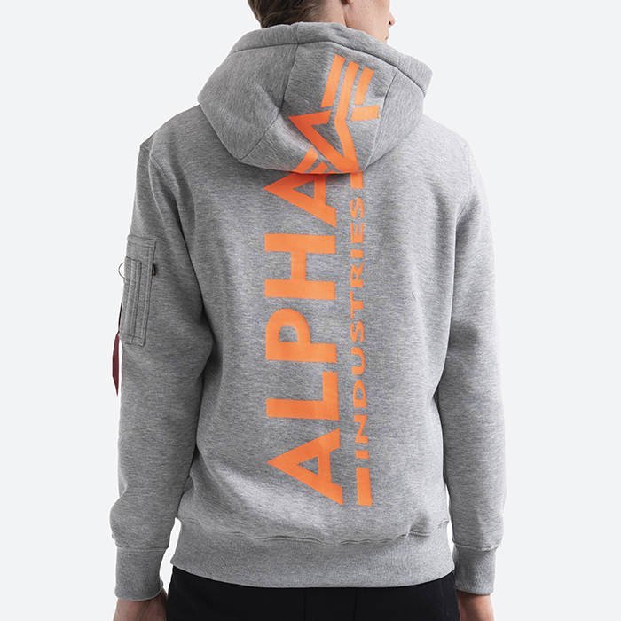 ALPHA INDUSTRIES Mikina Back Print Hoody Neon Print - grey heather/neon orange (178318NP/599)