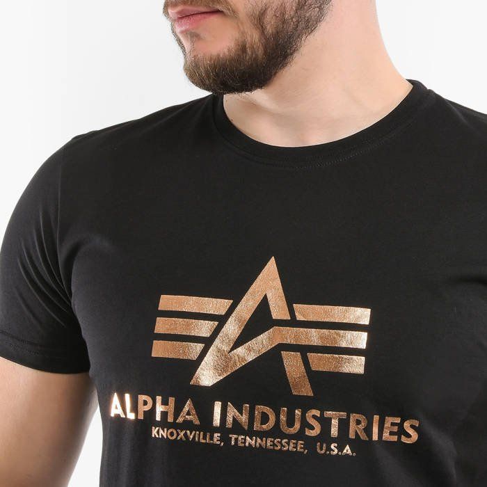 ALPHA INDUSTRIES Tričko BASIC Foil Print - čierne/zlaté (100501FP/365)