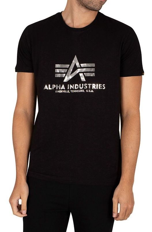 ALPHA INDUSTRIES Tričko BASIC Foil Print - black/metalsilver (100501FP/530)