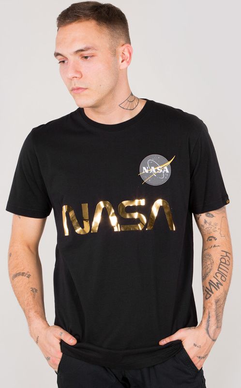 ALPHA INDUSTRIES Tričko NASA Reflective T - čierna/zlatá (178501/365)