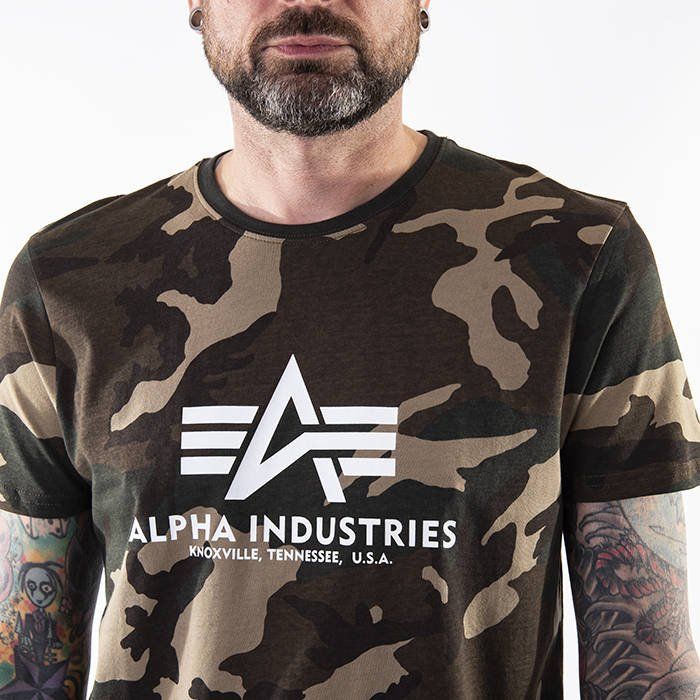 ALPHA INDUSTRIES Tričko BASIC - woodland camo (100501C/408)