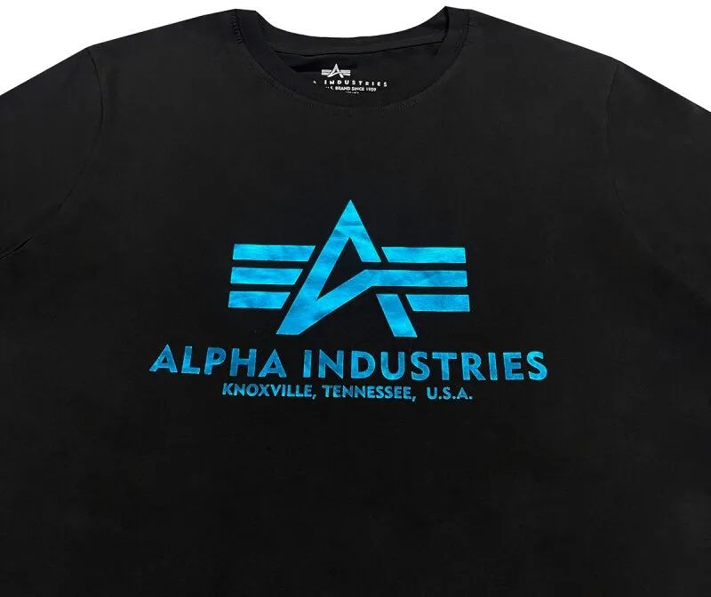 ALPHA INDUSTRIES Tričko BASIC Foil Print - black/blue (100501FP/93)