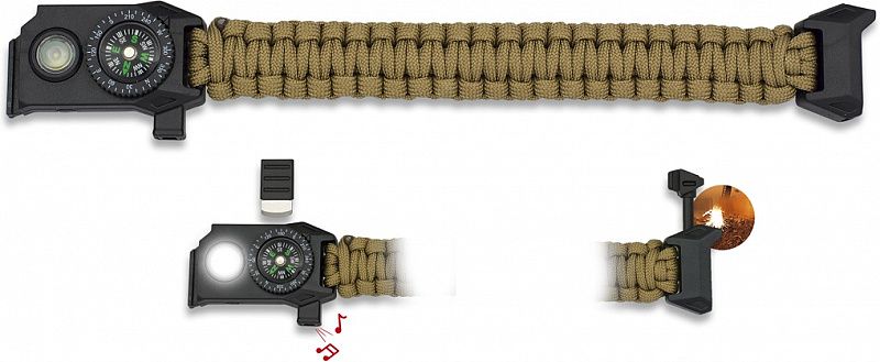 Paracord náramok Cobra BARBARIC survival so svetlom - coyote