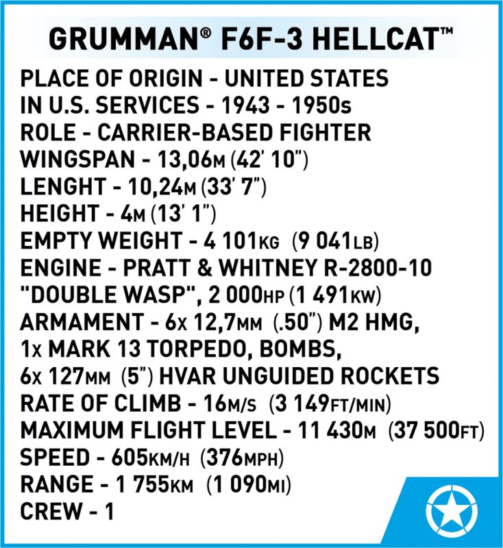 COBI Stavebnica HC WW2 Grumman F6F Hellcat (COBI-5883)