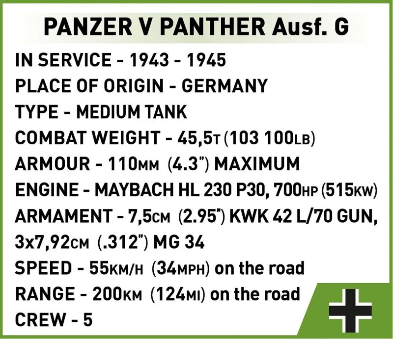 COBI Stavebnica HC WW2 Panzer V Panther Ausf. G 'Pudel' (COBI-2655)