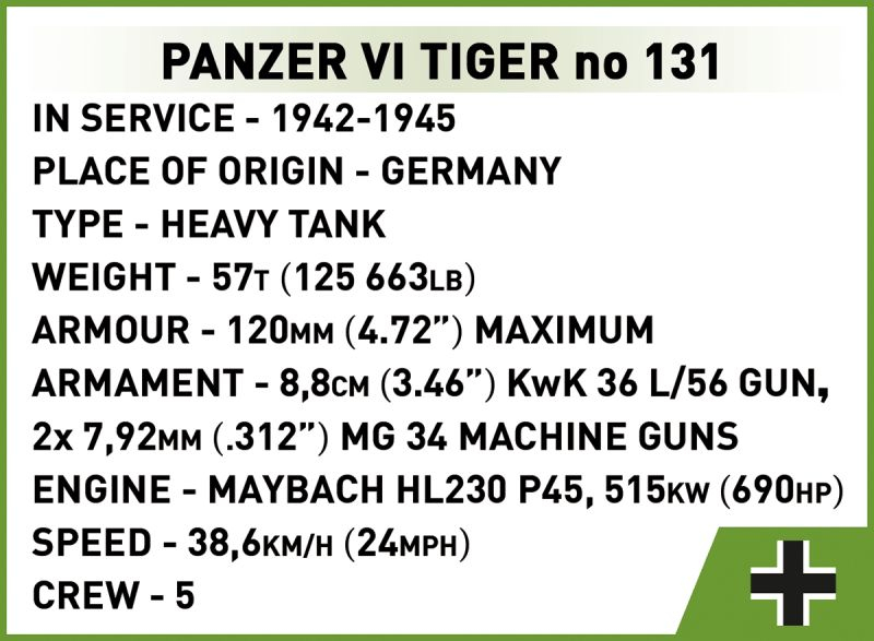 COBI Stavebnica HC WW2 Panzer VI Tiger I no 131 (COBI-3123)