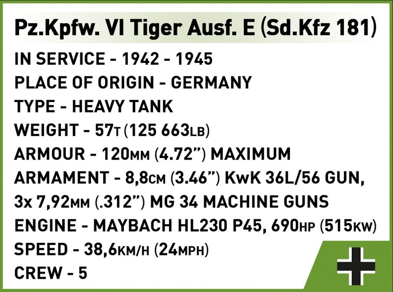 COBI Stavebnica HC WW2 Pz.Kpfw. VI Tiger Ausf E (COBI-3124)