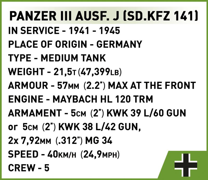 COBI Stavebnica HC WW2 Panzer III Ausf. J (COBI-2562)