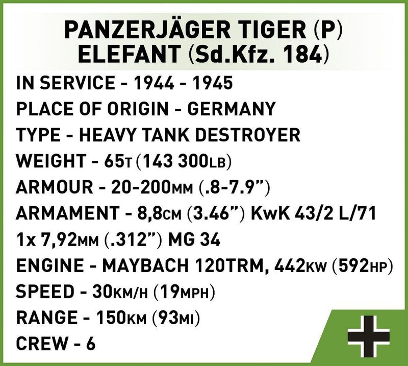 COBI Stavebnica HC WW2 Panzerjäger Tiger (P) Elefant (COBI-2582)