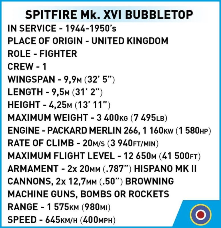 COBI Stavebnica HC WW2 Spitfire Mk. XVI Bubbletop (COBI-5865)