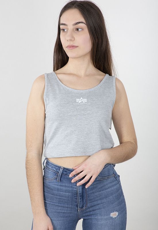 ALPHA INDUSTRIES Dámske tielko Basic Crop-Tank SL - greyheather/white (116079/230)