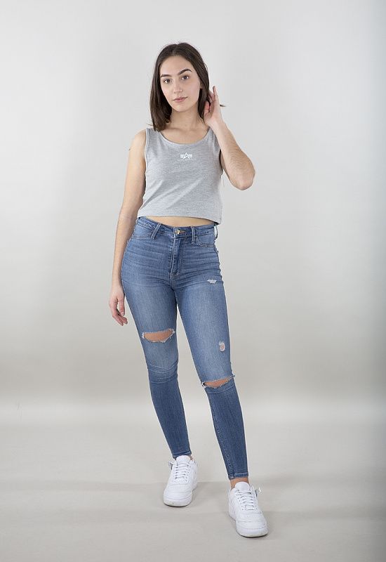 ALPHA INDUSTRIES Dámske tielko Basic Crop-Tank SL - greyheather/white (116079/230)