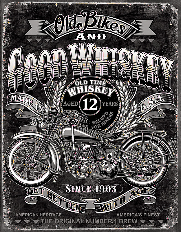 TIN SIGNS Retro plechová ceduľa Old Bikes Good Whiskey (TSN2458)