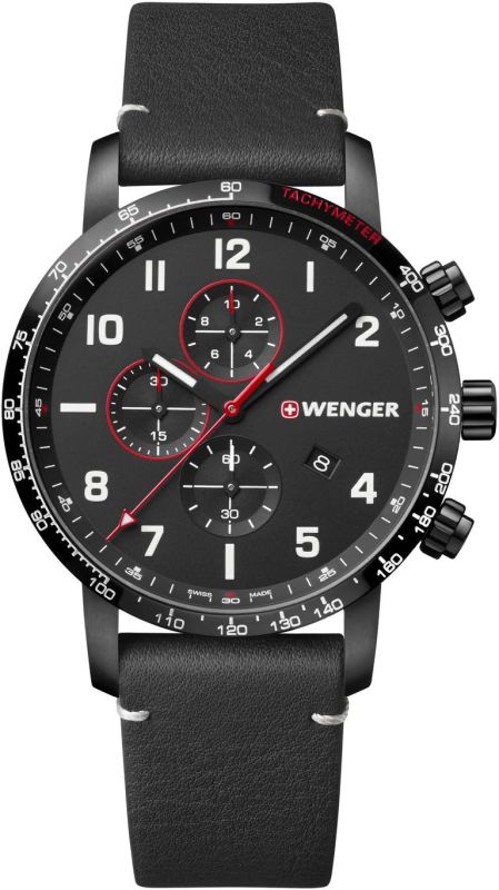 WENGER Hodinky Attitude Chrono / kožený remienok - black / black (01.1543.106)