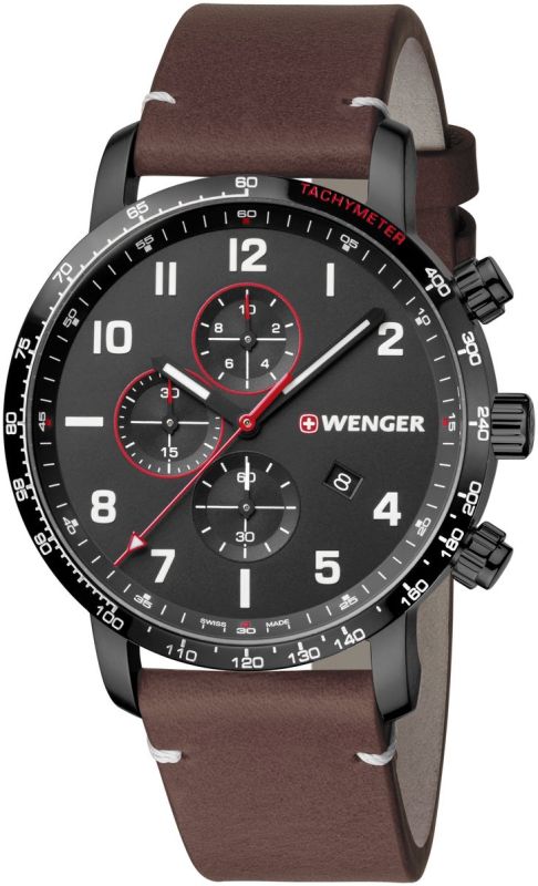 WENGER Hodinky Attitude Chrono / kožený remienok - black / brown (01.1543.107)