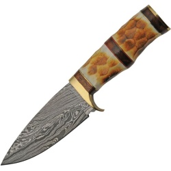 DAMASCUS Nôž s pevnou čepeľou Burnt Hunter (DM1254)